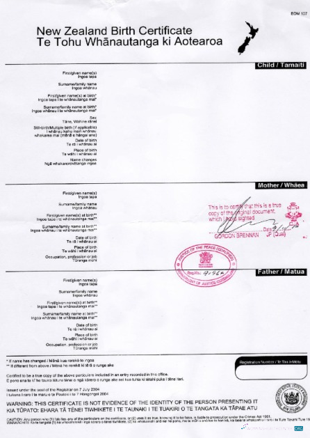 Download New Zealand Registry office birth certificate Photoshop template